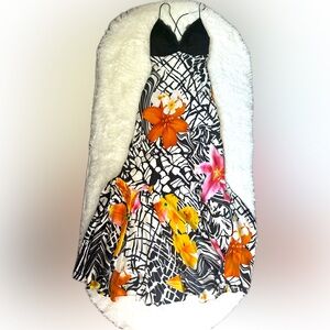 Mary L Couture 100% Silk Print Maxi Dress - Size 0 - Floral & Lace Elegance 🌺🖤